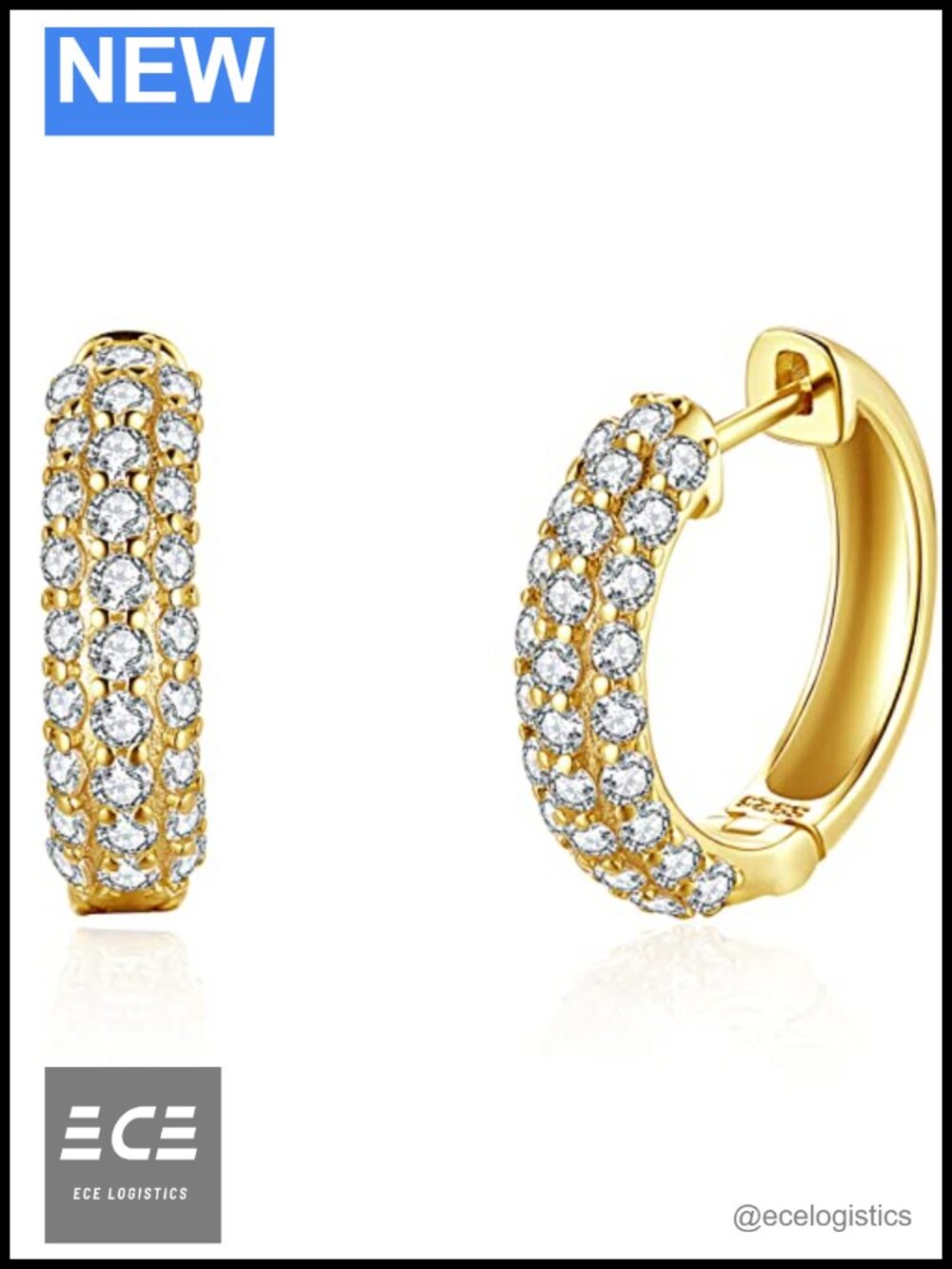 18K Gold Vermeil Pave CZ Huggie Hoop Earrings Thick Wide Mini Hoops
